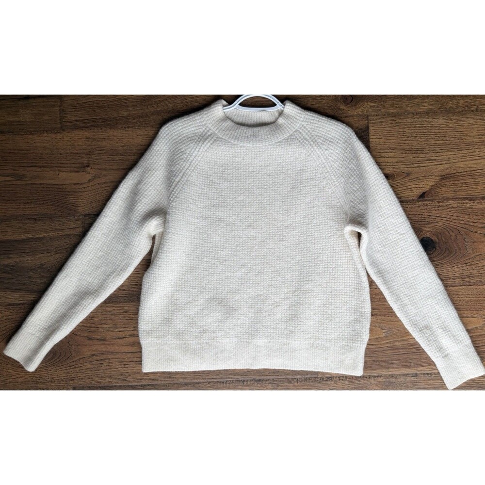 Banana Republic XL Wool Blend Waffle Knit Mock Neck Sweater Ivory Raglan Soft